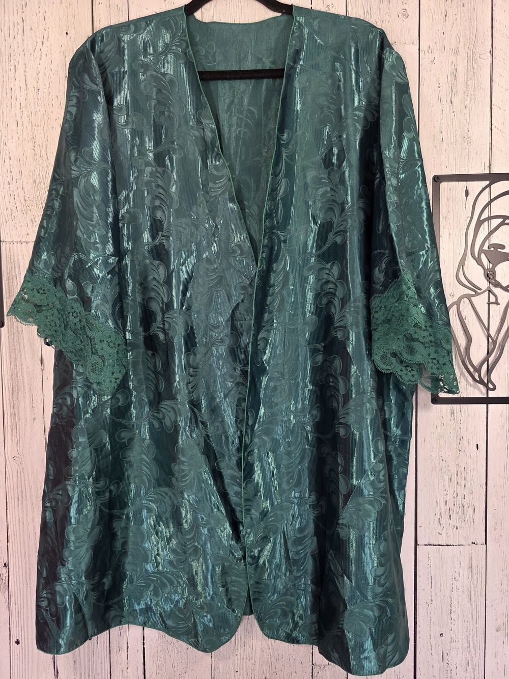Vintage Jessica Emerald Green Jacquard Lace Robe Made in Canada L